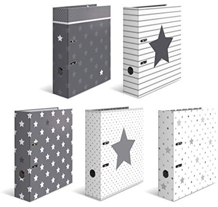 HERMA Ordner A4 Sterne Set, 10 Stück, 7 cm breit, Kinder Ringordner mit Stern Motiv, bunter Aktenordner mit Innendruck für Jungen und Mädchen