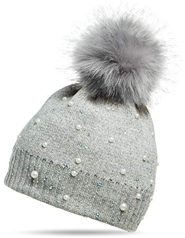 Caspar MU143 Damen Fein Strick Winter Mütze mit Fellbommel