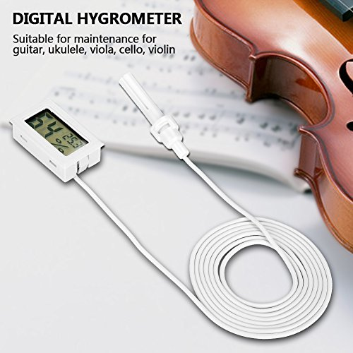 Termómetro Higrómetro Digital Interior/Exterior Guitar Higrómetro Humidificador Temperatura Humedad Monitor reemplazo para Violín Guitarra Ukulele(blanco)