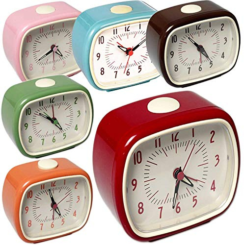 LS-LebenStil Retro Reise-Wecker Rot 11x9x6cm Analog Vintage Quarzwecker Nostalgie Schlafzimmer Nachttisch Tischuhr Alarm-Clock Ostalgie kleine Tischuhr leises Ticken