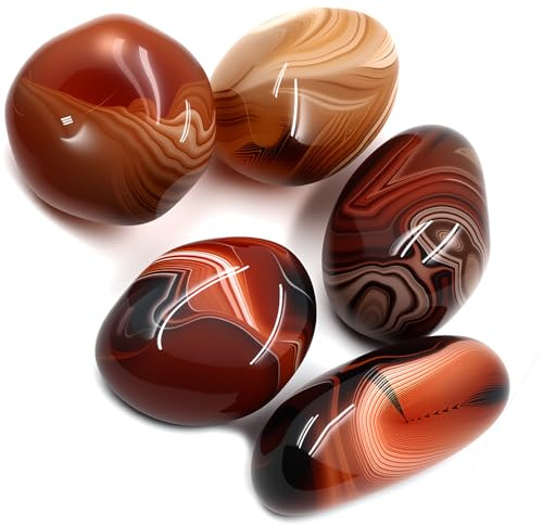 Chiloskit Natürlicher Sardonyx-Achat-Palmstein, fossiler Handschmeichler, Kieselsteine, Heilkristall, Geschenk für Mädchen, 4 cm, 6 cm, 4cm/5pcs, Achat