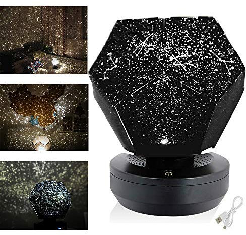 HWWGG Lampe De Projection Ciel éToilé USB Rechargeable，DIY PlanéTarium ÉToiles Celestial Romantique Projecteur Veilleuse， Sciences Cosmos 3 Modes Constellation Galaxy Lampe 15×13×12.5cm / Blanc