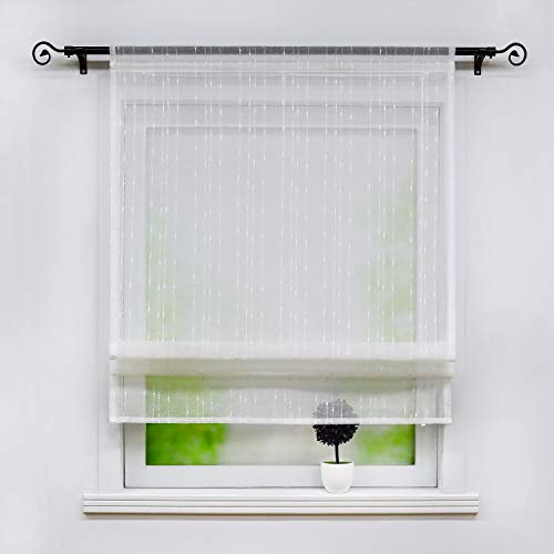 Joyswahl Tenda a pacchetto trasparente in tinta unita con strisce longitudinali »Theodora« sciarpa con coulisse finestra tende Confezione da 1, Misto cotone, bianco, BxH 60x140cm
