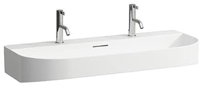 LAUFEN Sonar Aufsatzwaschtisch, 2 Hahnlöcher, mit Überlauf, 1000x420mm, geschliffen, H8163470001071, Farbe: Weiß