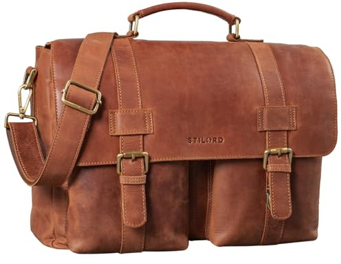 STILORD Zeus Große Leder Aktentasche Vintage Lehrertasche Businesstasche 15,6 Zoll Laptoptasche XL Umhängetasche Herren Damen Echtleder aufsteckbar Farbe:Andorra - braun