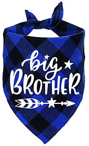 STMK Big Brother Plaid Dog Bandana Schwangerschaft Ankündigung Plaid Dog Bandana Gender Reveal Foto Prop Pet Scarf Zubehör Haustier Schals für Hunde (Blau)