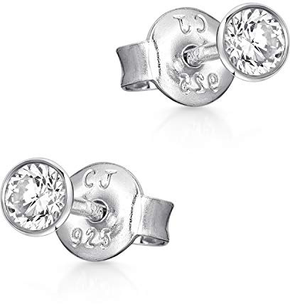 Kleine Zirkonia Ohrstecker Silber 925 rund Ohrringe für Damen rhodiniert | Stecker aus hautfreundlichem Sterlingsilber incl Geschenk Box von MATERIA by Matthias Wagner