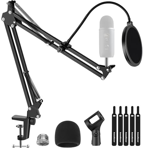 InnoGear Mic Stand for Blue Yeti, Heavy Duty Microphone Stand with Microphone Windscreen and Dual Layered Mic Pop Filter Suspension Boom Scissor Arm Stands for Blue Spark and Other Mics, Large