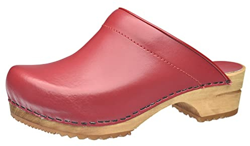 Sanita Lotte Open Clog | Original Handmade | Leather Wooden Clogs for Women | Anatomically Shaped Footbed in Soft Foam | Red | 35