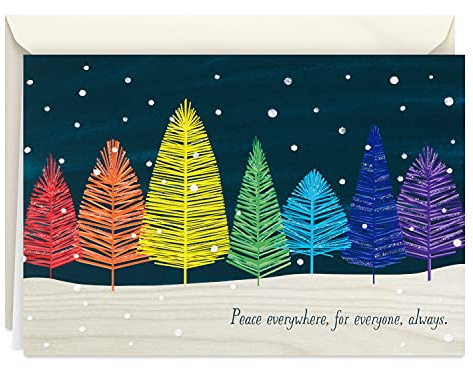Hallmark Boxed Christmas, Rainbow Trees (16 Cards and 17 Envelopes)