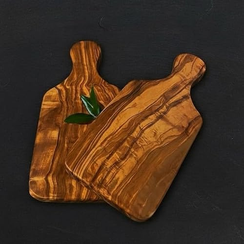 What the Art!® Olive Wood «Les Jumeaux» | 2er Set Olivenholz Vesper Bretter | Handarbeit | 23 x 10 x 2 cm | Kräuterbrett - Käsebrett - Brotzeitbrett - Frühstücksbrett