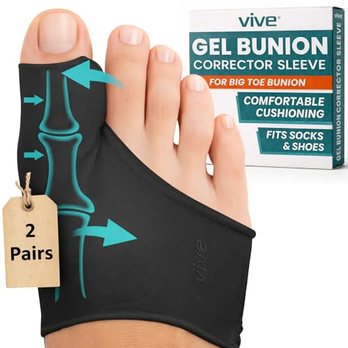 VIVEsole Gel Bunion Corrector Sleeve for Women & Men - Big Toe Separator Cushion - Fix Bunions No Surgery, All Day Relief in Shoes - Injured Foot Correction Orthopedic Protector Pad (Black, Small)