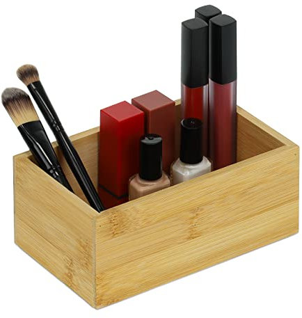 Relaxdays Bambus Box, HBT 6,5 x 16,5 x 10 cm, Aufbewahrung in Küche, Bad & Büro, stabil, vielseitig, Ordnungsbox, natur
