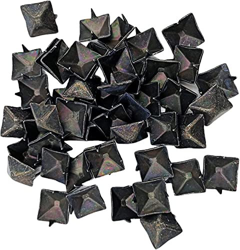 TEKLiNe Kit 50 Borchia Ferro Battuto 25x25 mm con 2 Punte Fissaggio Chiodo Tappezzeria Decorazione Vintage Antichizzato Mobili, Borchia Ferro Battuto 2,5x2,5 cm Colore Nero Antico