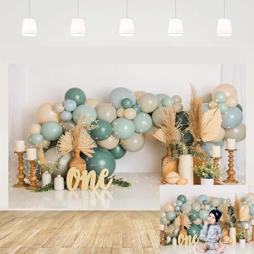 MEHOFOND 7x5ft Bohemian Boy 1st Birthday Photography Background Pampas Grass Boho Balloons Birthday Party Banner Cake Smash Decorations Backdrop Photo Studio Supplies