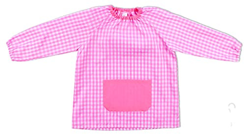 H HANSEL HOME Bastelschürze für Kinder in der Schule, Schürze Wird zum Essen, Malen und Basteln verwendet, Malschürze Kinder ohne Knopf elastische Bündchen und Hals - Rosa 6-7 Jahre