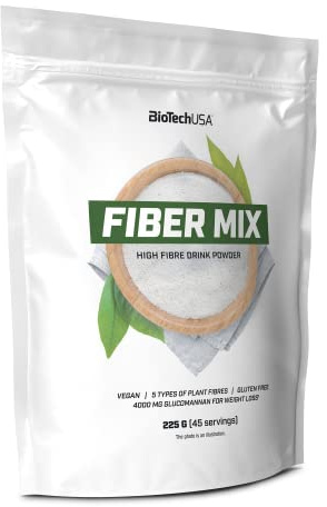 BioTechUSA Fiber Mix | 5 types de fibres végétales | Glucomannane, fibres d'agrumes, psyllium | Aide à la perte de poids, 225 g, Non aromatisé
