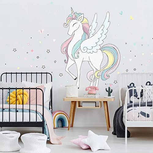 INSPIO Textil-Wandtattoo Einhorn in Regenbogenfarben Wandsticker Mädchenzimmer Wandaufkleber Kinderzimmer Babyzimmer Deko für Mädchen Geschenke (N.2.)