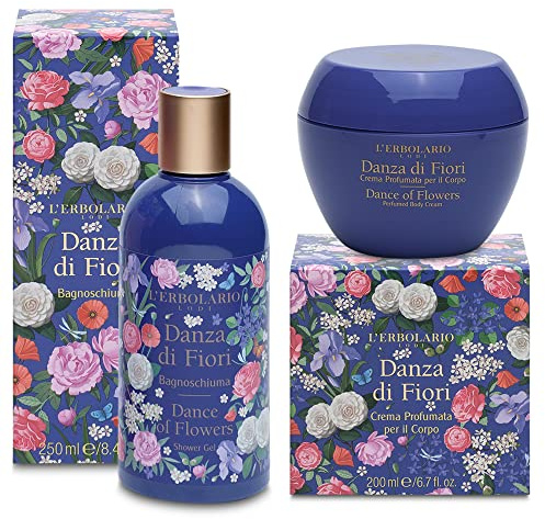 Erbolario - Confezione Regalo DANZA DI FIORI CORPO - Bagnoschiuma da 250 ml + Crema Corpo da 200 ml + in OMAGGIO 2 Tisane Funzionali Viropa