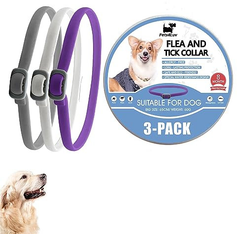 Pets4Luv Flohhalsband für Hunde, natürliche Floh- und Zeckenhalsbänder für Hunde, 8 Monate Schutz, Einheitsgröße für alle Hunde, verstellbares wasserdichtes Design, 3 Stück…