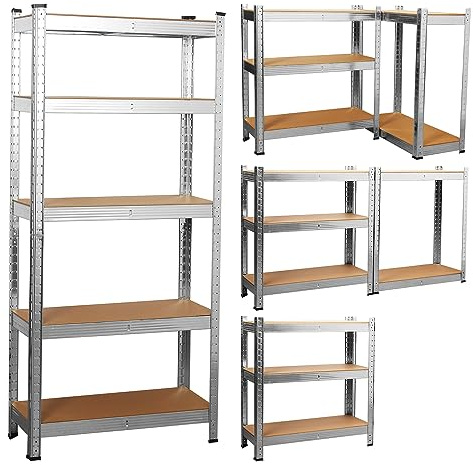 COZYBRITE Garage Shelving Units 5 Tier Heavy Duty Shed Storage Racking Shelf Metal Boltless 875kg Capacity 175kg Per Shelf for Warehouse Workshop Office (Silver, 90x40x180cm)