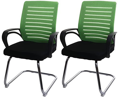 Mendler 2er-Set Konferenzstuhl HWC-K51, Besucherstuhl Freischwinger, 150kg belastbar Stoff/Textil - grün