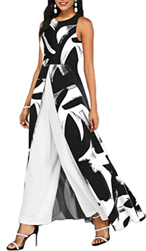 shownicer Tuta da Donna Estate Manica a 3/4 Girocollo Tinta Unita Jumpsuit Tutina Elegante in Pizzo Retro Tute Larghe a Gamba Larga Tuta Lunga