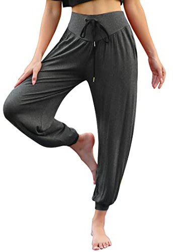 Terecey Pantalon Sarouel Femme Fluide Taille Élastique Léger pour Yoga