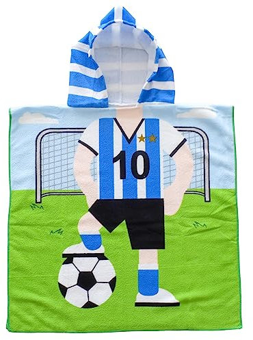Spldsun Toalla con Capucha para Niños, Poncho de Piscina Infantil 2-8 Años (Fútbol)