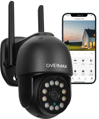 Overmax CAMSPOT 4.95 PTZ Caméra Extérieure, Caméra Surveillance extérieure, QHD 4MPx, Mode Nuit Couleur 60 m Caméra PTZ 355°/90°, Angle de Vue 100° Détection de Mouvements, Alarme (Black)