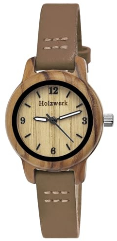 Handgefertigte Holzwerk Mädchen-Uhr Jungen-Uhr Kinderuhr Öko Natur Holz-Uhr Leder Kinder Uhr Armband-Uhr Analog Klassisch Quarz-Uhr in Türkis Braun