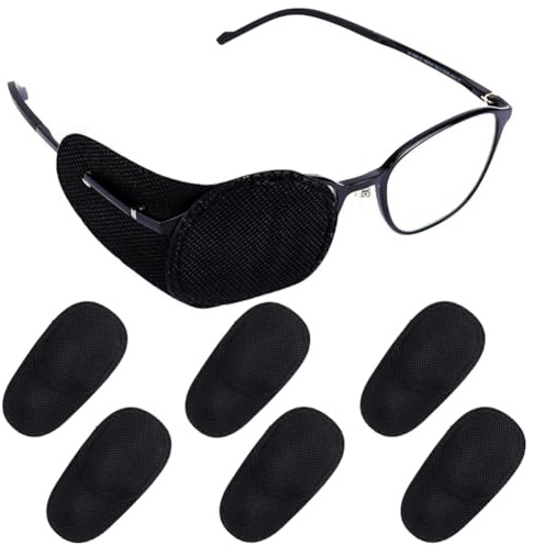 CREATCABIN 12 Stück Augenklappe Für Brillen,Lazy Eye Patch,Amblyopie,Strabismus,Medizinische Augenklappe,Zum Abdecken Des Linken Rechten Auges Für Erwachsene,Nach Der Operation,Genesung,Schwarz,10x5cm