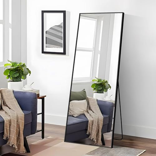 WOLIBEER Großer Ganzkörperspiegel 165 x 60 cm, Ganzkörperspiegel mit schwarzem Aluminiumrahmen, rechteckiger Wandspiegel, Standspiegel für Schlafzimmer, Ankleidezimmer, Fitnessstudio, Flur