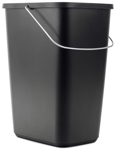 KADAX Deckelloser Mülleimer mit beweglichem Metallhenkel, Robuster Abfallbehälter, Abfalleimer, Papierkorb, Kunststoffbehälter, Abfallsammler (Schwarz 12 L)