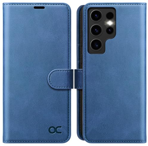 OCASE Hülle für Samsung Galaxy S24 Ultra 5G Hülle Premium Leder Hellblau | Flip Klappbare Klapphülle Stoßfeste Magnetische Standfunktion Kartenfächern Schutzhülle Tasche Handyhülle