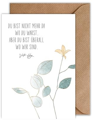 WBdesignz Trauerkarte mit Umschlag Trauerspruch - Victor Hugo Zitat Beerdigung Karte mit Spruch - Kondolenz Karte Anteilnahme (DIN A6)