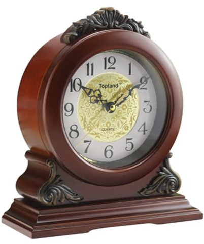 CHIRAY Mantel Clock Decorative Chime Wood Mantle Clock Battery Operated - Silent Wooden Mantle Clock for Living Room Decor Above Fireplace Mantel, Office, Table, Shelf & Home Gift
