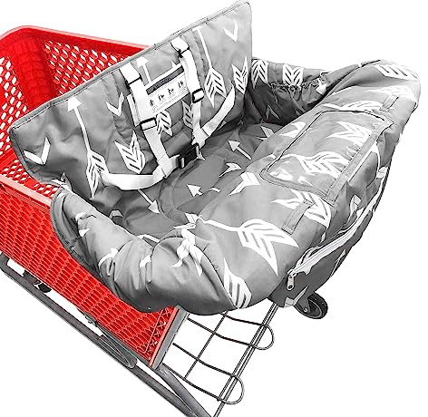 Housse de chariot de courses 2 en 1 pour bébé, coussin de chaise haute, design portable (flèche grise)