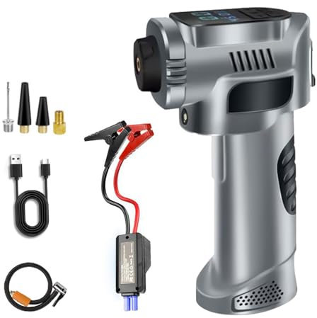 Mulcort Reifenfüller, tragbarer Luftkompressor, 4-in-1 kabellose elektrische Luftpumpe, 8000 mAh Starthilfe und Luftkompressor mit Notlicht für Auto, Motorrad, Fahrrad, Ball