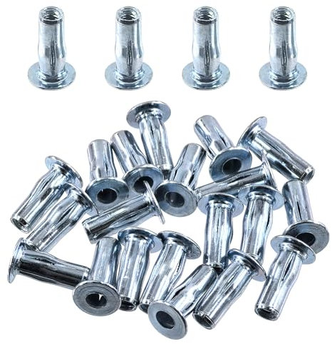 Swpeet Lot de 20 écrous à rivets M4 métriques en acier au carbone blanc plaqué zinc multi-adhérence Plus écrous à riveter Kit d'écrous à riveter Bulged Shank Tête plate Insert fileté Écrou