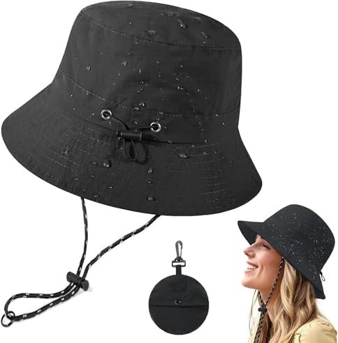 PVFZXS Sonnenhut Damen Faltbar, Regenhut Damen Wasserdicht Fischerhut Wasserdicht Sonnenhut UV-Schutz, Faltbarer tragbarer Sommerhut im Freien Kinnband Bucket Hat Fischerhüte Schnelltrocknend