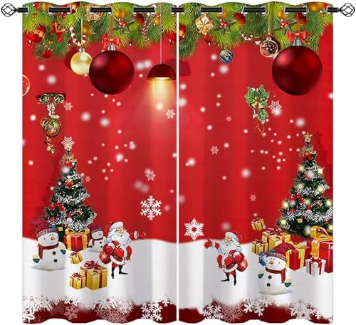 ZZTBQ Weihnachten Kinder Blickdichte Vorhänge weihnachtsdeko 2 Stück Kinderzimmervorhänge Mit Ösen Frohe Weihnachten Rot deko 100x140cm Für Jungen Mädchen Kinder Schlafzimmer