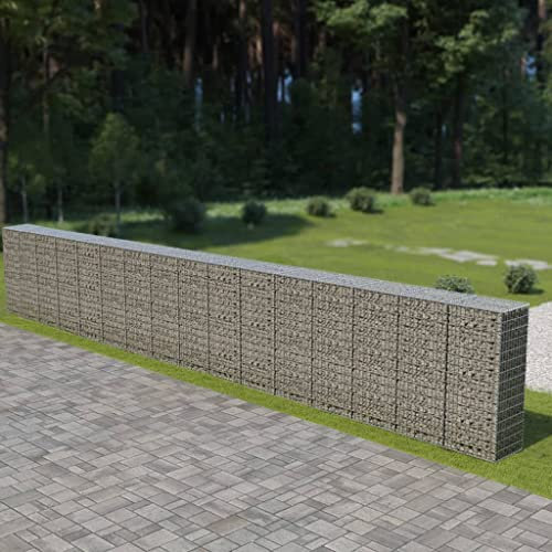 AUVYI Steinkorb Gartendeko 900x50x150 cm Gabionenwand mit Abdeckung Gabione Gartenzaun Stabile Konstruktion Steingabionen Steingabione Gabionenkörbe Pflanzenwand Verzinkter Stahl