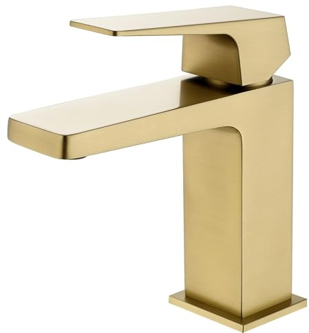 RALANDA Gold Bathroom Faucets, 6 Inch Small Single Handle Bathroom Sink Faucet 1.8GPM High Pressure Vanity Faucet 1 Hole with Supply Hose Solid Brass Construction Without Pop Up Drain