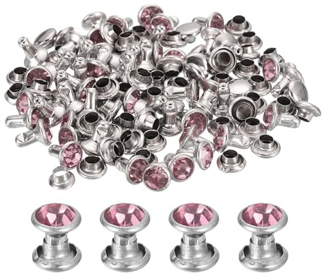 sourcing map 60 Sets Rhinestone Rivets, 6mm Leather Rivets Crystal Rivets Stud Rapid Double Cap Rivets for DIY Leather Craft Fabric Clothes Belt Bags, Pink