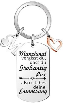 Yumioxa 26 Buchstaben Anhänger Rechteckige Schlüsselanhänger Ermutigen Geschenk Für Frauen Tochter Freunde Geburtstag Souvenir Feiern Party Geschenk Schlüsselanhänger Roségold Herz Anhänger (M)