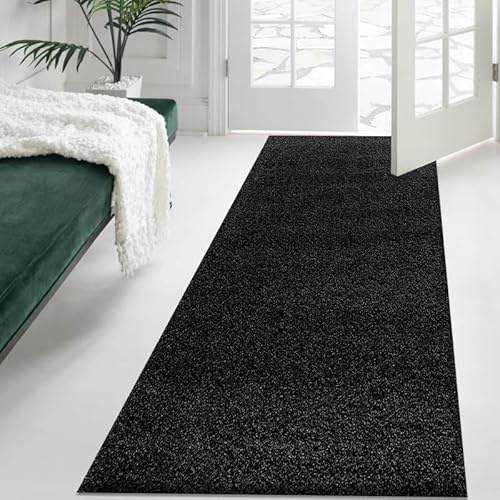 Cozy Haven Shaggy Collection Runner Rug - Hallway Carpet Runners, Non-Slip Floor Mats for Kitchen, Living Room, Corridor, Entryway, Door Entrances – (Black, 60x110 cm)