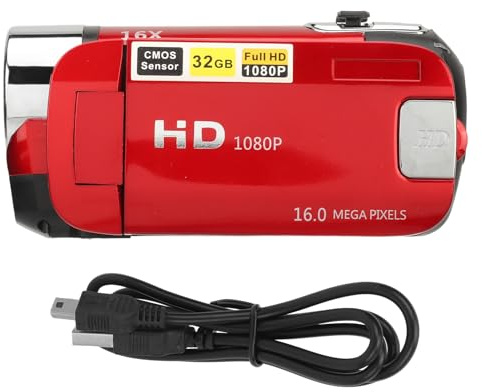 Yosoo Health Gear Video Camera Camcorder, 1080P HD 16MP 16X Digital Zoom Vlogging Camera with Fill Light, 2.4 Inch Rotatable Screen, Portable Camera Recorder (Red)