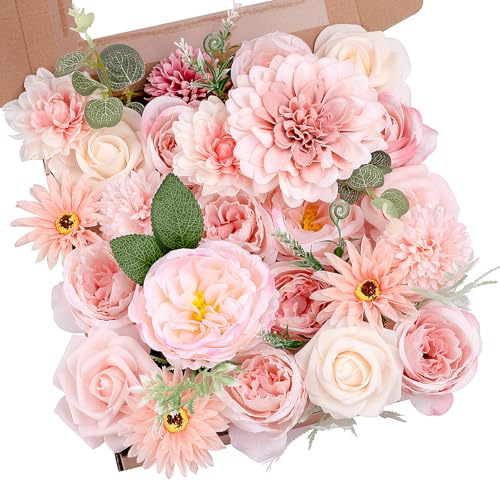 BSMYBO Roses Artificial Flowers Combo Pink Flower Bouquets Box with Stems for DIY Bridal Wedding Bouquets, Baby Shower Decorations Fake Floral Arrangements Table Centerpieces Home Decor Indoor