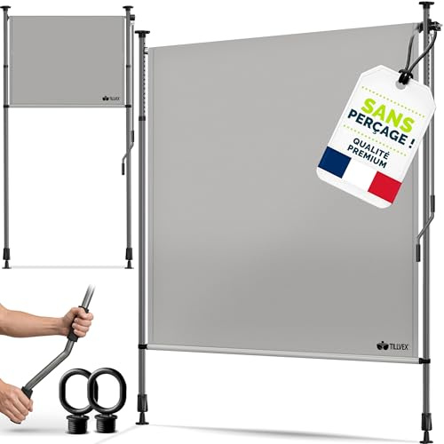 tillvex® Klemmmarkise Senkrechtmarkise 100x310cm mit Handkurbel ohne Bohren | Sichtschutz Ausziehbar & Blickdicht | Vertikalmarkise für Balkon Terrasse Garten | Sichtschutzrollo Sonnenschutz Wetterfest